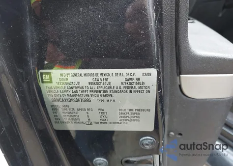 2008 Chevrolet Hhr Lt из США, поврежденный, VIN 3GNCA23D88S675885